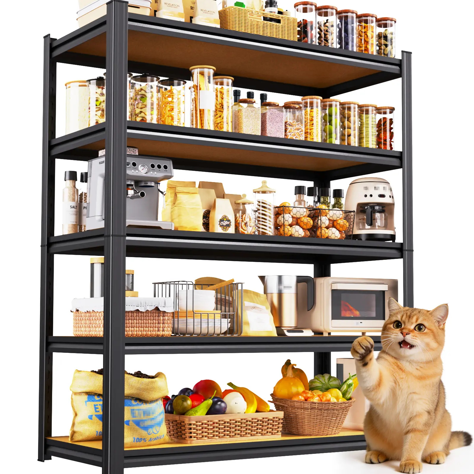 MDF-Heavy-Duty Steel 71.2" H Garage Shelving,Heavy Duty 2000 LBS Storage Shelves,Adjustable 5 Tier Metal Shelf Utility Rack for Garage Basement Pantry Kitchen Organiser, 31.5'' L x 13.8'' W x 71.2'' H