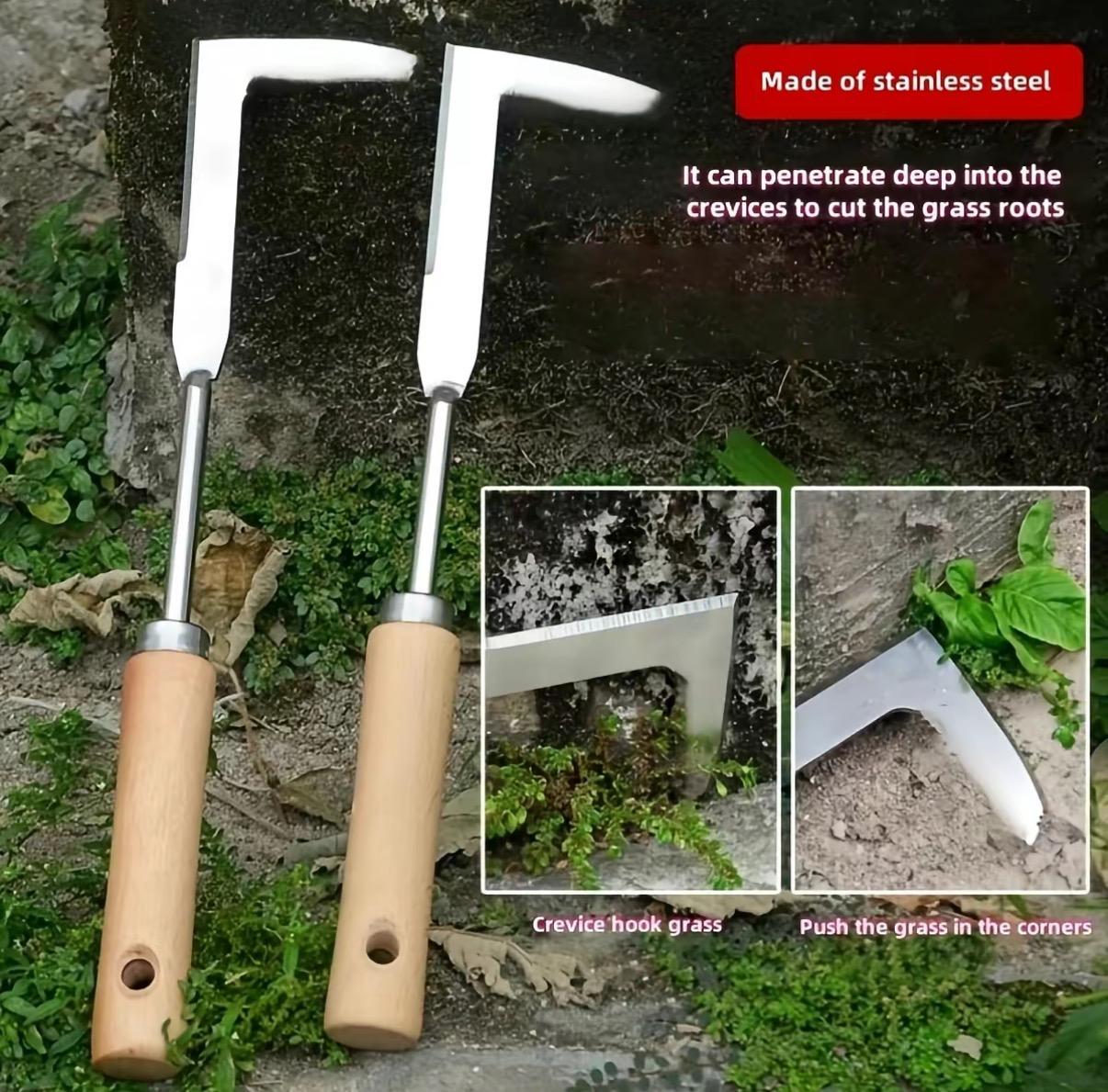 Crack Weeder Tool Crevice Cleaning Tool12" Stainless Steel Manual grass Puller ToolBeech Wood Handle for Sidewalk DrivewaysPatio Paver Narrow and Wall Gaps Garden