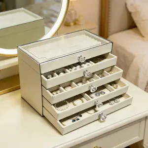 Large Capacity Multi-Layer Jewelry Organizer, Transparent Visible Structure, Velvet Protection Drawers for Bedroom Vanity Storage memory box Compact Watch