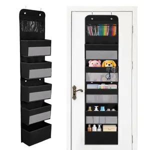 6-Tier Hanging Storage with Zippered Multiple Pockets & Shelves , 2-Pack over the Door Organizer, Space-Saving Solution for Bedroom, Dorm, Nursery, Bathroom, Pantry (Grey & Black)