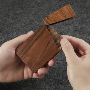 Wooden Box Office Business Card Holder Portable Finishing Desktop Storage Business Card Holder Business Card Case Magnetic - Perfect for Men's Pockets Desk Organizer