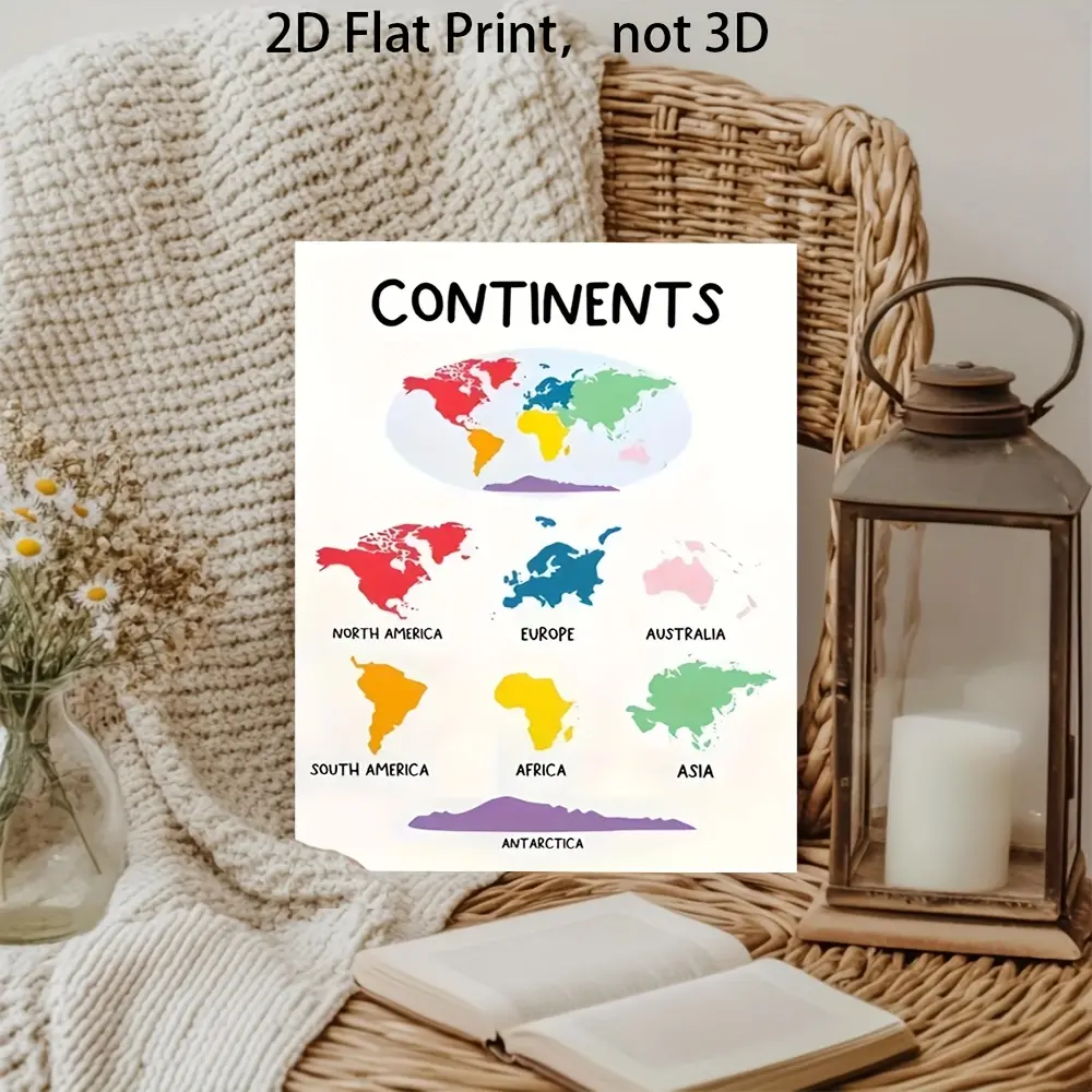 1pc World Map Wall Art - with continents labeled, Canvas-Wrapped for ...