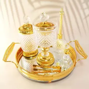 Incense Tray Holder with Gold and Crystal Decorative Elements for Elegant Home Decor All-In-One Pagan