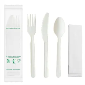 7" Heavy-duty Compostable Cutlery Kits, BPI Certified, 200 Sets (Fork, Spoon,,Napkin 4 in 1) Individually Wrapped With Compostable Bags,Alternative to Plastic Disposable Utensils