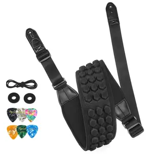 POGOLAB PGS-14 Guitar Strap, 3.5" Wide Air Cell Cushions, Neoprene Padded, Soft Comfortable Bass Strap, Adjustable Length 53"-64" Long, with Strap Picks, for Bass Guitar