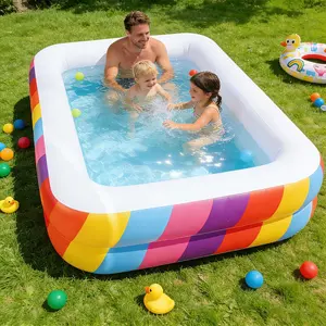 Kids Splash Pool Inflatable 74" Rectangular Large BPA-Free PVC Kiddie Pool with Drain Plug for Ages 3-12