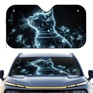 1pc Electric Cat Print Car Sunshade - Universal Fit Windshield Sun Visor, Keeps Your Vehicle Cool, Stylish & Protected from Sunlight, Includes 4 Suction Cups for Easy Installation!