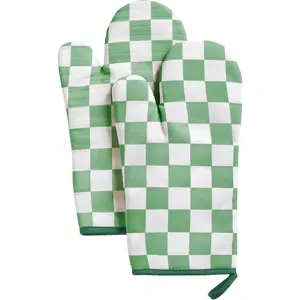 Green Checkered Oven Mitts Heat Resistant,  Retro Checkerboard Cute Oven Mitts, Non-Slip  Kitchen Oven Gloves 1 Pair 7''x13''