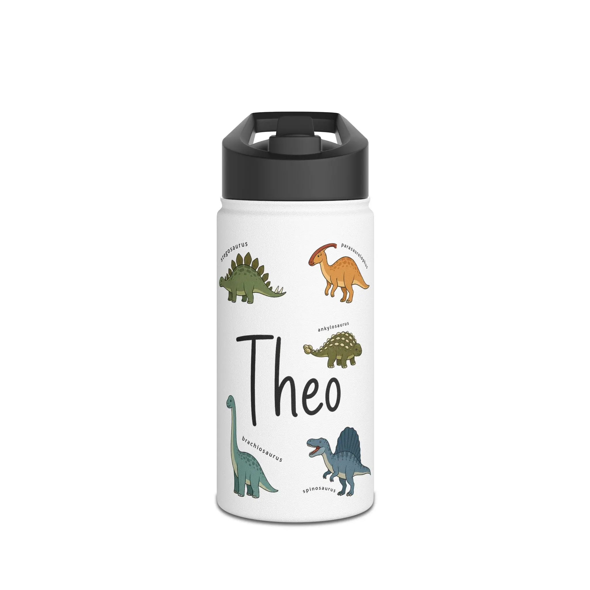 Personalized Dinosaur Water Bottle for Kids, Custom Name School Water Bottle, Dino Lover Gift, Insulated Sports Bottle for Boys