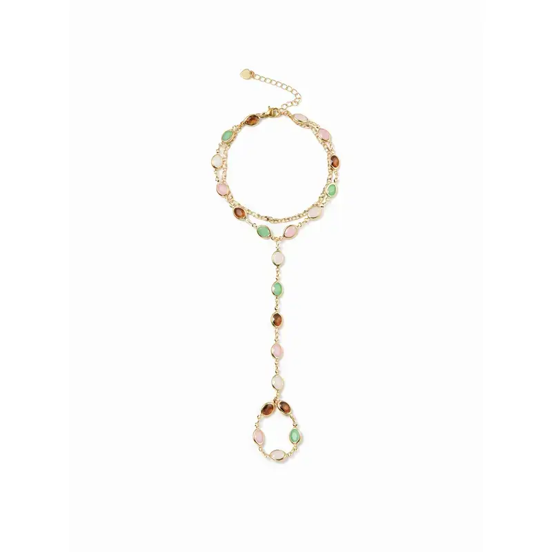 Virelyn B OVAL RESIN LAYERED HAND CHAIN BRACELET, 2 Pcs Vintage Metal Finger Cuff Bracelets, Boho Style Colorful Crystal Hand Chains, Pretty Bracelet, Perfect for Women, Daily Wear, Holiday Gifts