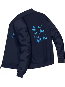 Trendy Fashion Men's Blue Butterfly Printed Baseball Jacket for Daily Street Casual Wear