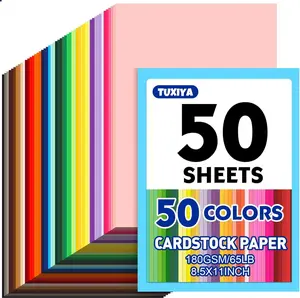 TUXIYA 50 Sheets 8.5" X 11" Colored Cardstock 50 Assorted Colors 180 GSM Construction Paper for Printing Card Making DIY Crafts Kids School Supplies Party Decorations