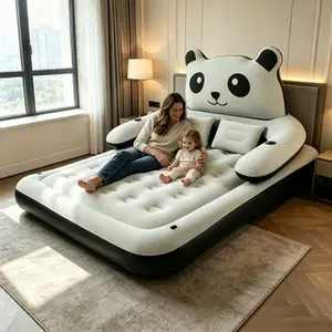 Inflatable sofa with adjustable backrest, soft throw pillow, and cup holder — cute decorative prop; foldable inflatable recliner bed for indoor and outdoor use; guest bed for camping, garden, and apartments; everyday gift — inflatable furniture (animal th