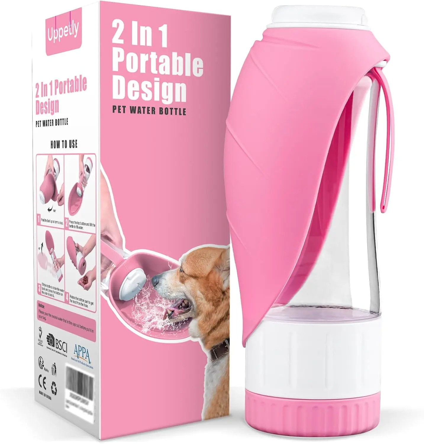 Dog Water Bottle - BPA-Free Leak-Proof Portable Foldable Pet Water Bottle with Food Container & Drinking Feeder for Outdoor Walking, Hiking