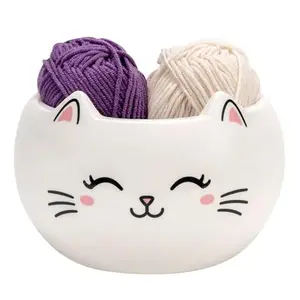 Cat Yarn Bowl for Knitting Cute Ceramic Yarn Bowl Crochet Accessories Large Yarn Holder Storage Gift for Knitters Crocheters
