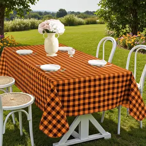 Summer Buffalo Plaid Vinyl Tablecloth Rectangle 52 x 70 Inch with Flannel Backing, Waterproof Plastic Table Cloth, Heavy Duty Tables Cover for Dining, Party, Indoor, Outdoor, Orange and Black