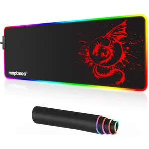 RGB Gaming Mouse Pad Anime Dragon Mousepad Mat LED with 15 Lighting Modes for Computer 31.5 X 12 Inch (Red)