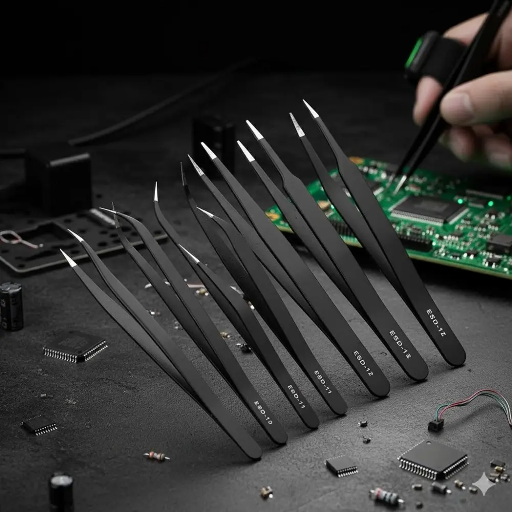 Professional Anti-Static Repair Tool Kit: 6-Piece High-Precision Stainless Steel Tweezers Set for Electronics Soldering, Watch Repair, DIY Jewelry Making & Laboratory Use