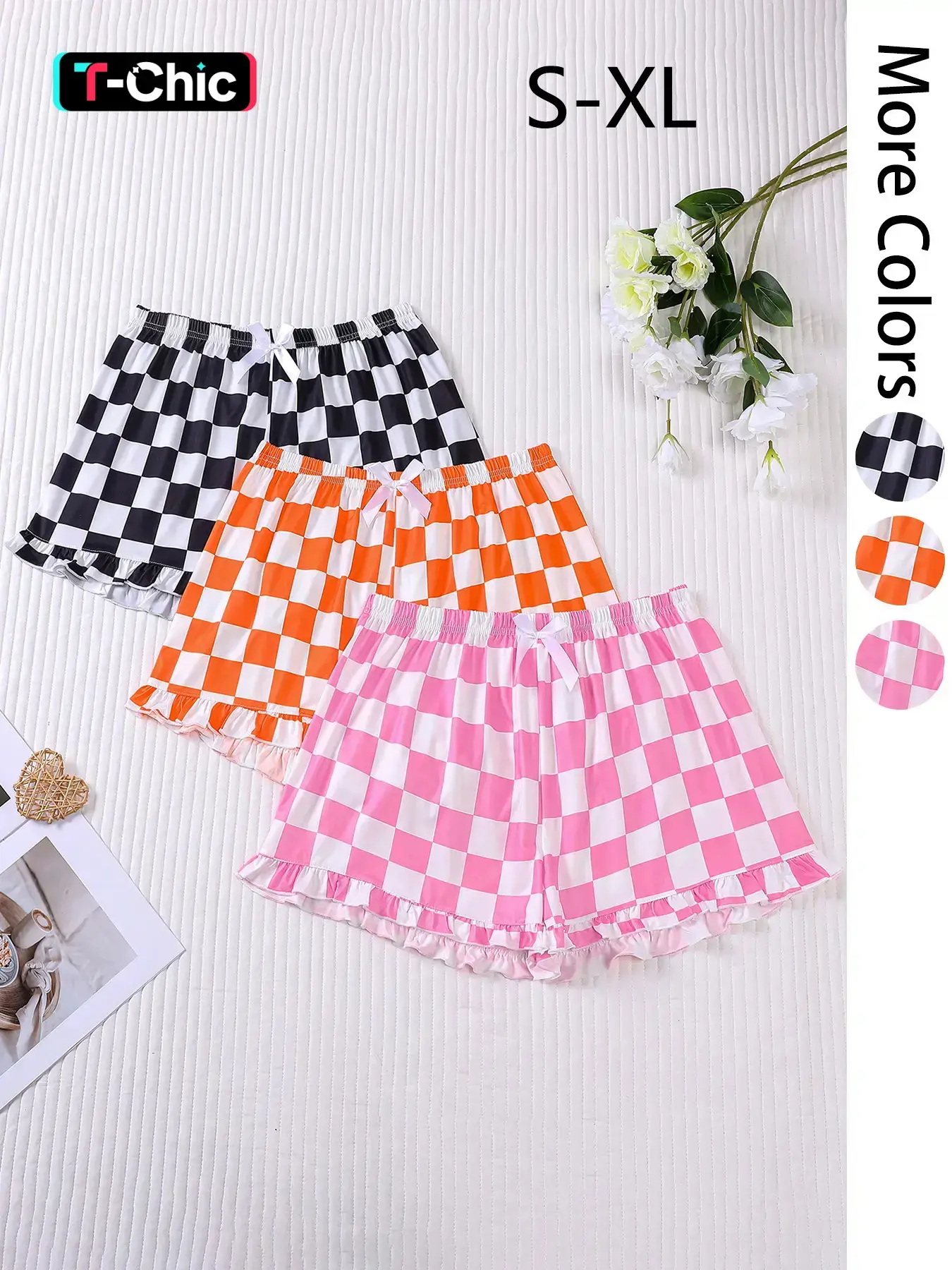 Women's Plaid Print Bow Decor Shorts, Casual Comfy Elastic Waist Shorts for Daily Wear, Ladies Sleepwear for All Seasons, Pajama