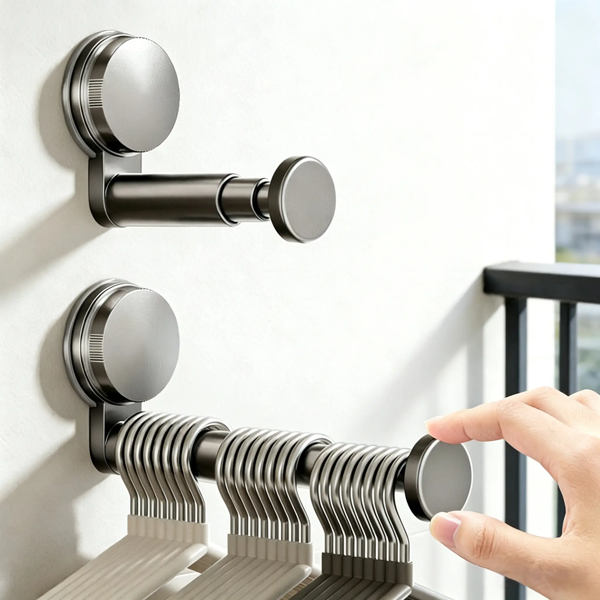 Punch Free Retractable Wall Mounted Clothes Hanger Organizer,Sturdy and Durable,Strong Load Bearing Capacity,Stable Suction Cup Fixation,Space Saving,for Bathroom,Laundry Room,Balcony Home Storage