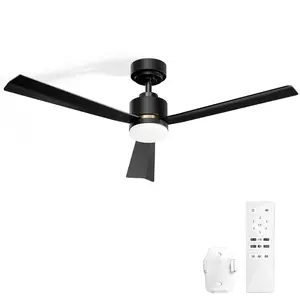 Antarctic Star Light Ceiling Fans, 52 inch Low Profile Ceiling Fan with Light and Remote Control, Flush Mount, Reversible, 1-8h Timer, Dimmable, Noiseless, Black Ceiling Fan for Bedroom, Indoor Use