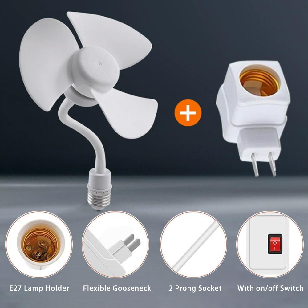 E27 Socket Fan Kit with Plug Adapter – Mini Quiet Electric Fan with Flexible Gooseneck Plug and Light Bulb Base, Energy-Saving Desk Fan for Kitchen, Bathroom, Dormitory, Office minidesk sleep system modern work 360 ice rhinestone multifunctional personal