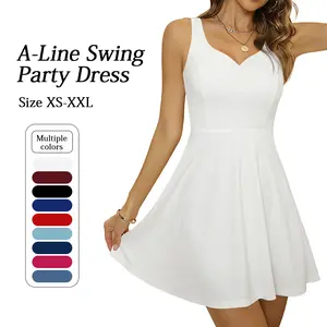 Women's Sleeveless Sweetheart Fit and Flared A-Line Swing Party Cocktail Mini Tank Dress