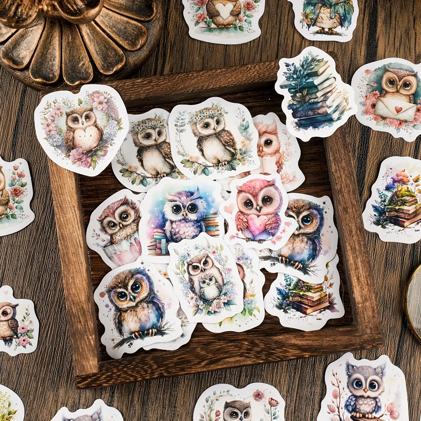 Cartoon Owl Pattern Sticker, 46pcs/bag Cute Self Adhesive Personalized Decorative Sticker, DIY Decals for Water Bottle Laptop Phone Case Scrapbooking Journal Making