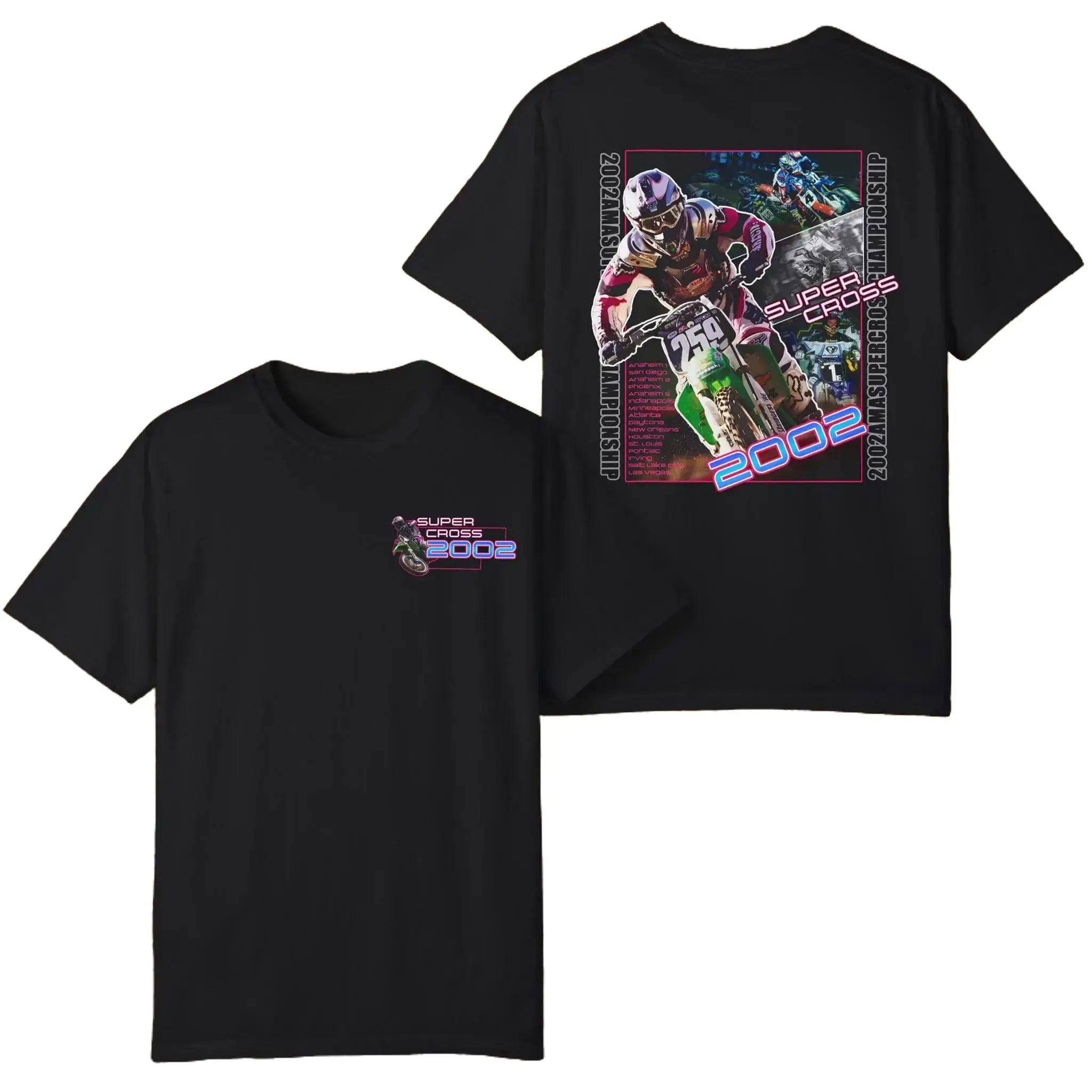 James Stewart 2002 Supercross Shirt - Vintage Supercross Unisex T-Shirt Sweatshirt Hoodie 2 Sided, Retro Dirt Bike Racing Tee, Moto Apparel