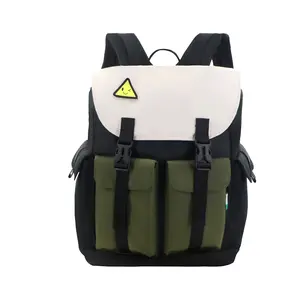 Uiuikumo #465 Flip Cover Backpack - Stylish White & Olive Green Design with Secure Pockets and Adjustable Straps for Everyday Use