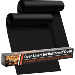 Oven Liners for Bottom of Oven - 2 Pack Large Heavy Duty Oven Mats, 17"x 25" Reusable Matt Liner for Electric, Gas, Toaster Ovens & Grills, BPA & PFOA Free, Kitchen Essentials, Black