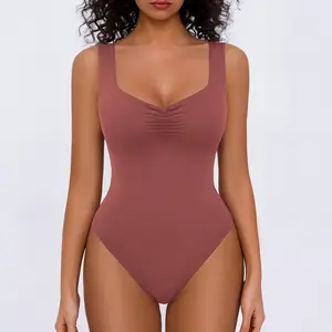 Avidlove Bodysuits for Women Sweetheart Neck Ruched Body Suit Seamless Double Lined Tank Top Slimming