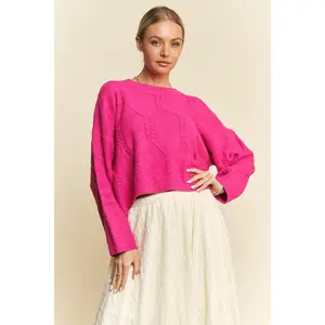 Davi & Dani Diamond Cable Pattern Drop Shoulder Sweater