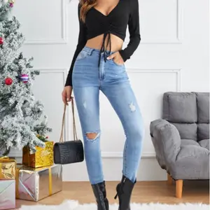 SHEIN *BRAND NEW* Unity Drawstring Front Crop Top - Medium V-Neck Slim-fitting Black Fabric Long Sleeve