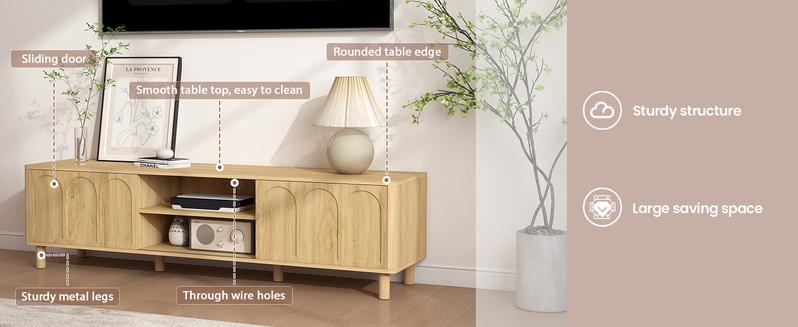 Giratree TV Stand for TVs up to 70'', Entertainment Center with Large Storage for Living Room, Media Console with Sliding Doors and Adjustable Shelves, Modern TV Cabinet for Game Consoles and Decor