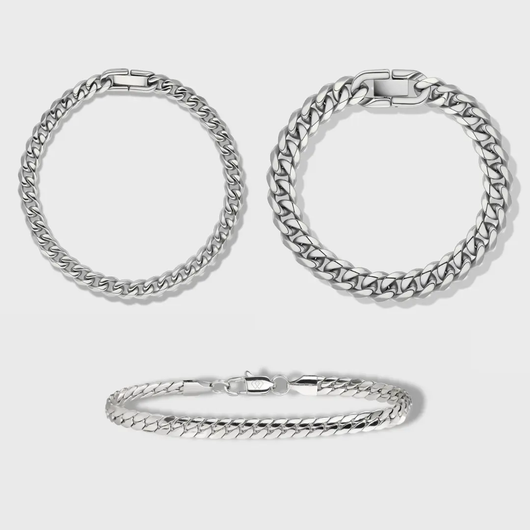IMPERIUM JEWELRY Silver Cuban Chain Stackable Link Bracelets - 3-Piece Unisex Matching Bracelets Set for Everyday Wear, $99, Link Bracelet