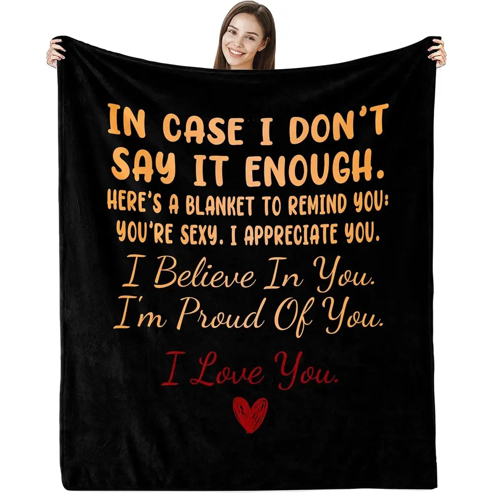 Luxurious Black Flannel Throw Blanket - 280GSM, Cozy, Machine Washable, Heartfelt 'I Love You' Message - Romantic, Intimate Bedroom Accessories for Couples - Ideal for Weddings, Christmas