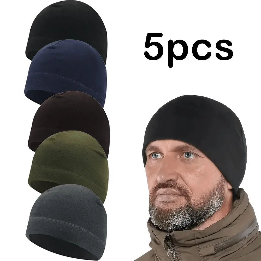 Men's 5-Pack Breathable & Stretch Knit Winter Hats - Full Coverage Skull Caps for Biking, Cold Weather Warmth, Machine Washable, Christmas/Father's Day Gifts, 5 Pieces