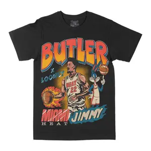 Jimmy Butler Looney Graphic Tee, Y2K Rap Streetwear T-Shirt, Unisex Crew Neck, Vintage Hip-Hop Graphic, Sports Style, Casual Cotton Fit