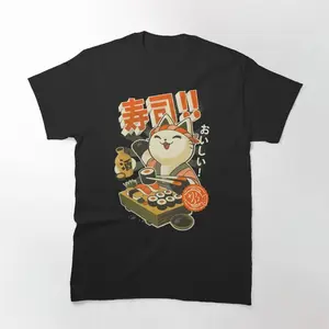 Sushi Cat Chef Japanese Restaurant Graphic Tee T-shirt - Unisex Streetwear Sport Style, Vintage Baseball Shirt, Gift for Women, Gift for  Men