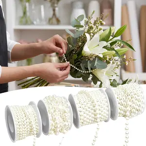 4 Rolls 82 Feet Pearls String Garland, Faux Pearl Beads Roll Strand for Crafts, Artificial Pearls Chain Trim for Wedding Party Flower Valentine Christmas Decoration, 4mm 6mm 8mm 8+3mm