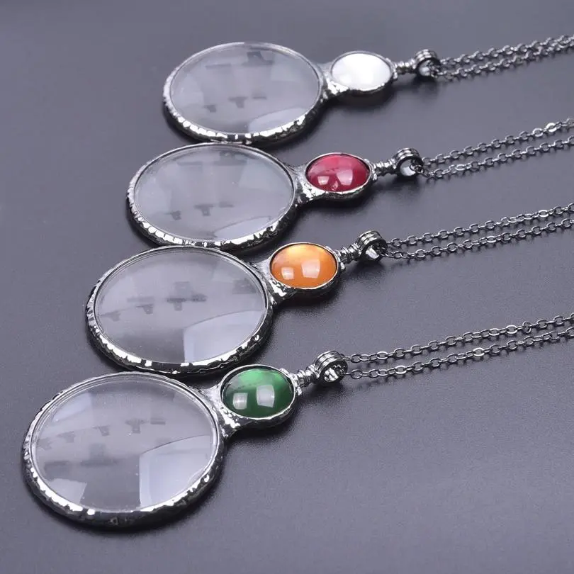 Unisex 1Pc Retro Glass Magnifying Monocle Pendant Necklace - Metal Coating, Letter Design, Long Chain, Practical Reading Helper, Elegant Daily Costume Chain Jewelry Necklace, Yes