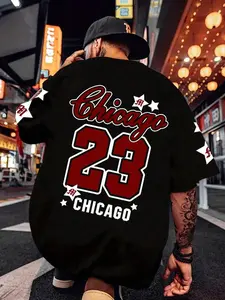 Men's Figure & Letter Print Regular Fit Round Neck T-shirt, Streetwear Chic Top for Summer,  Summer Clothes for Outdoor & Daily Wear, Tops, Tee