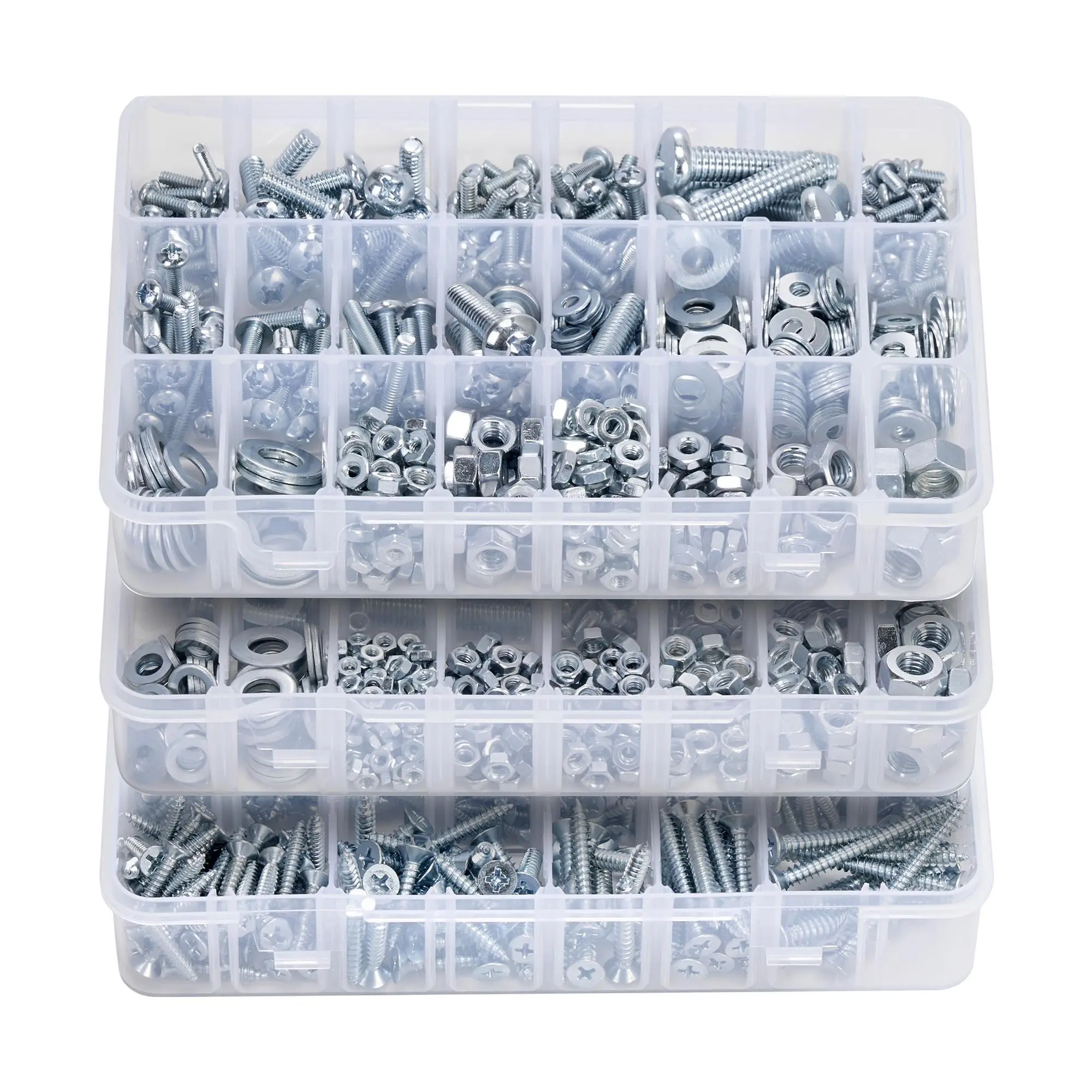 【SummerFinds】VEVOR 2250 Pcs Bolts and Nuts Assortment Kit, Metric + Imperial Machine Screws and Flat Washers, Alloy Steel M3/M4/M5/M6/M8 Multiple Size, for Equipment/Vehicle Assembly,Galvanized White
