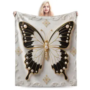 Luxurious Butterfly Print Blanket, Soft Polyester Fiber Material, All-Season Use, Versatile Sofa Chair Decorative Throw, Bedroom Warmth Accessories