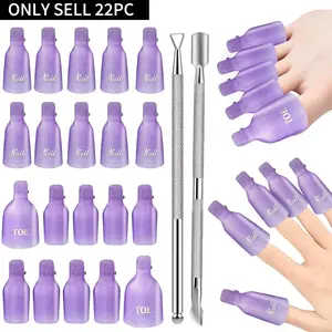 22PCS Gel Nail Polish Remover Clips Kit, Reusable Soak Off Caps for Fingers & Toes, with Double-Ended Cuticle Pusher Tools, Fast Mess-Free Acrylic & Gel Nail Removal at Home or Salon