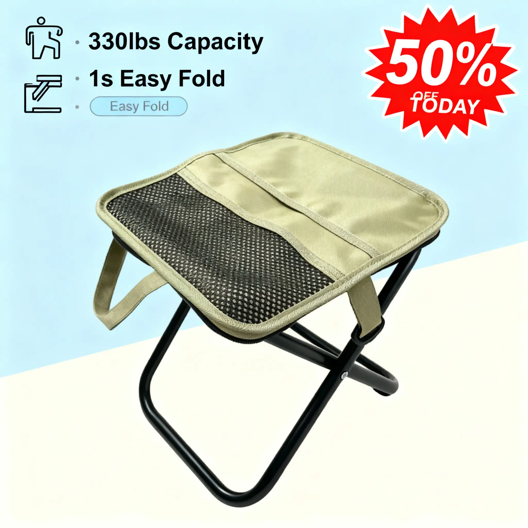 Portable Mini Folding Camping Stool, 330 LBS Heavy Duty Lightweight Foldable Seat, Compact Fold Stool with Carry Bag for Fishing Picnic Travel Hiking Beach