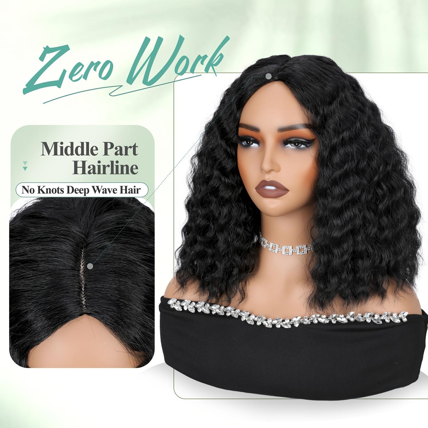 12 Inch Deep Wave Wig Black Curly Synthetic Hair Wig Short Curly Wave Wig Middle Part Loose Wave for Women Synthetic Curly Wig Loose Deep Wave Bob Wigs Daily Party Use