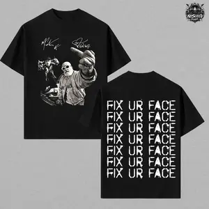 Machine Gun Kelly  x Fred Durst "Fix Ur Face" T-Shirt Rap Rock Graphic Tee Oversized Streetwear Punk Grunge Unisex Cotton Tee Shirt, Oversized Heavyweight Cotton T-Shirt, Urban Hip Hop Fan Gift