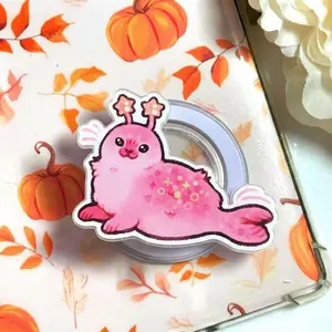 Aesthetic Alien Seal Grip Cute Pink & Green Sea Lion Space Accessory for All Phones & Tablets, Unique Kindle Holder